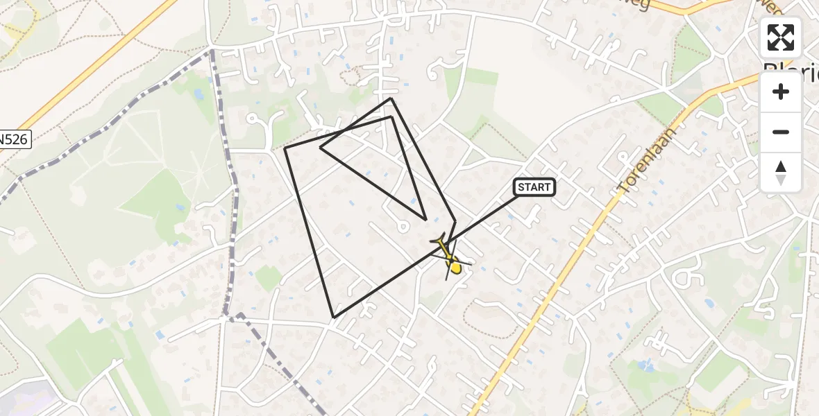 Routekaart van de vlucht: Politiehelikopter naar Blaricum, Boslaan