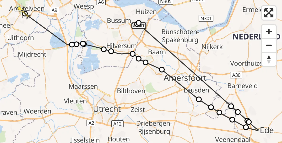 Routekaart van de vlucht: Politieheli naar Amstelveen, Raboes