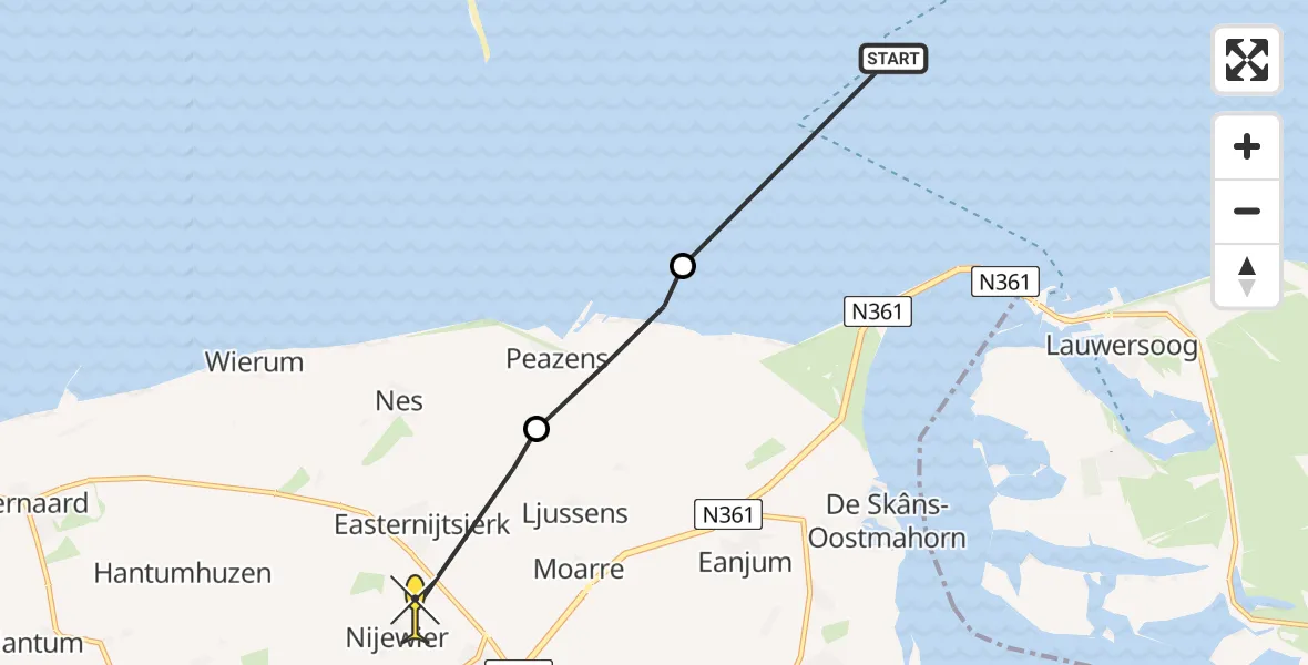 Routekaart van de vlucht: Ambulancehelikopter naar Niawier, Grientereed