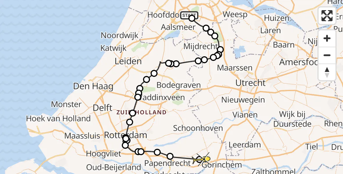 Routekaart van de vlucht: Politieheli naar Giessenburg, Bosrandweg