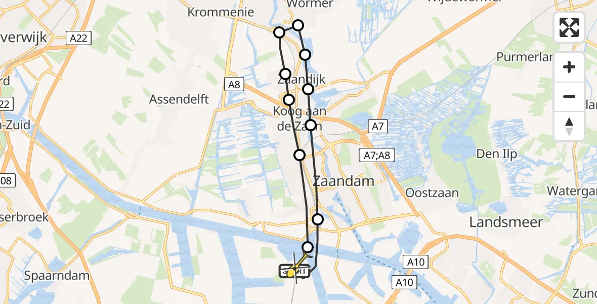 Routekaart van de vlucht: Lifeliner 1 naar Amsterdam Heliport, Elbaweg