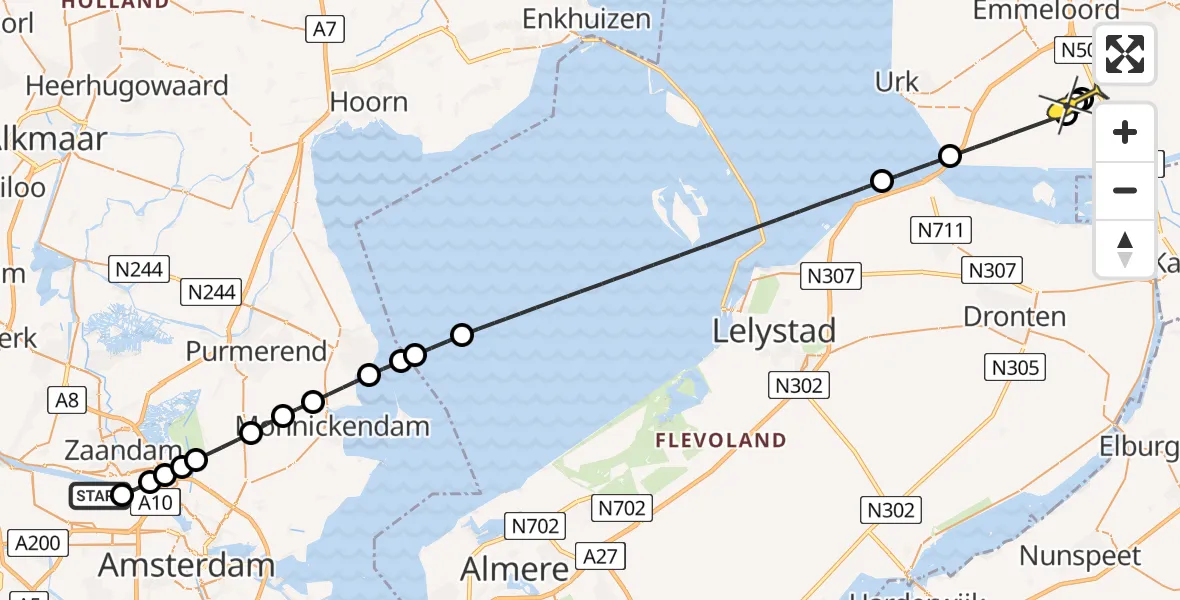 Routekaart van de vlucht: Lifeliner 1 naar Schokland, Hornweg