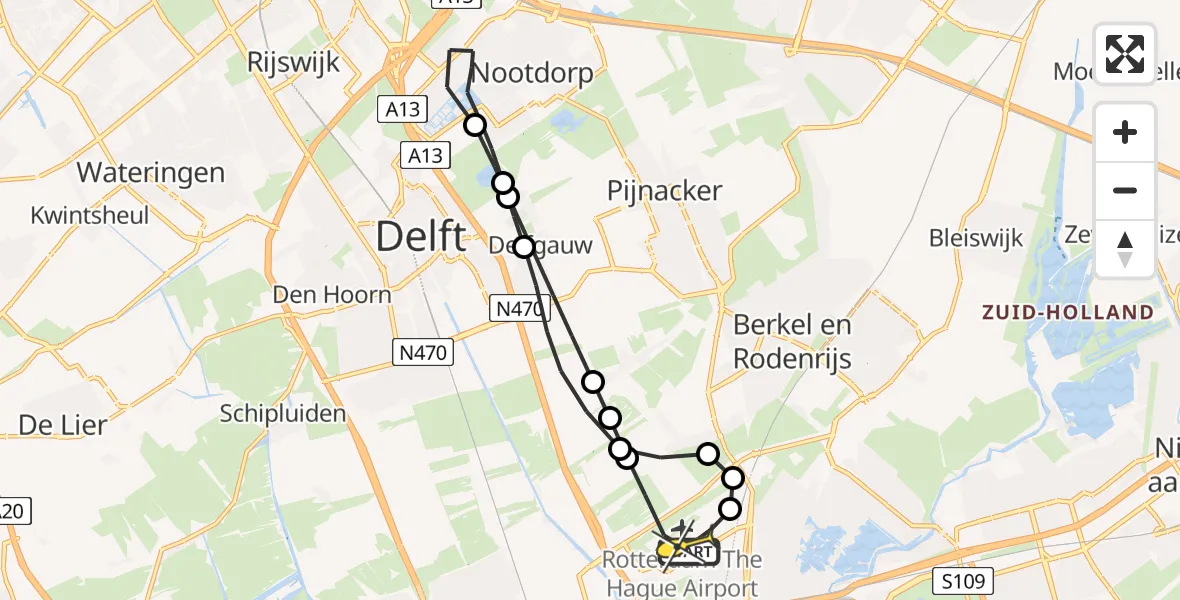 Routekaart van de vlucht: Lifeliner 2 naar Rotterdam The Hague Airport, Schieveense polder