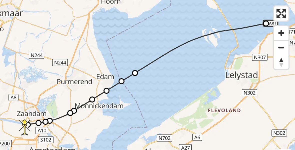 Routekaart van de vlucht: Lifeliner 1 naar Amsterdam Heliport, Capriweg