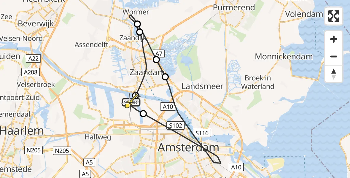 Routekaart van de vlucht: Lifeliner 1 naar Amsterdam Heliport, Westhaven