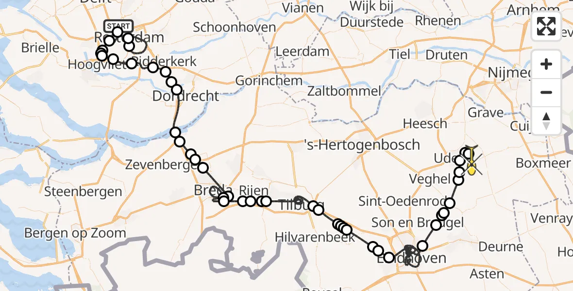 Routekaart van de vlucht: Politieheli naar Vliegbasis Volkel, Vliegveldweg