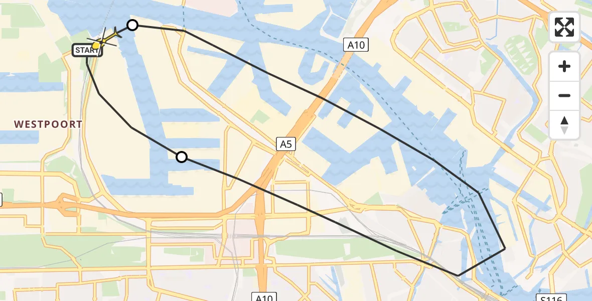 Routekaart van de vlucht: Lifeliner 1 naar Amsterdam Heliport, Corsicaweg