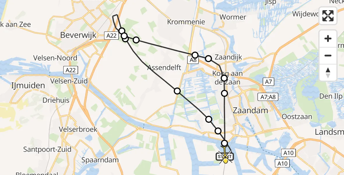 Routekaart van de vlucht: Lifeliner 1 naar Amsterdam Heliport, Hemtunnel