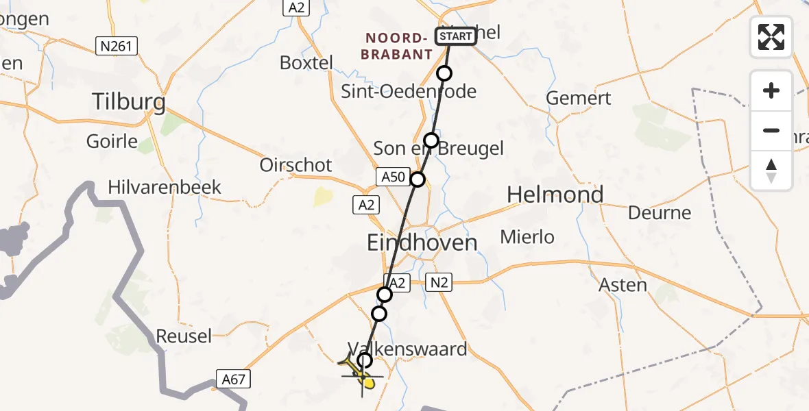 Routekaart van de vlucht: Lifeliner 3 naar Westerhoven, Eerdsebaan