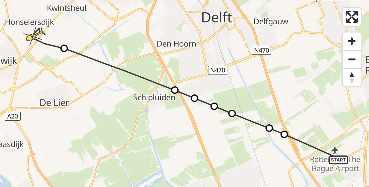 Routekaart van de vlucht: Lifeliner 2 naar Honselersdijk, Condorhorst