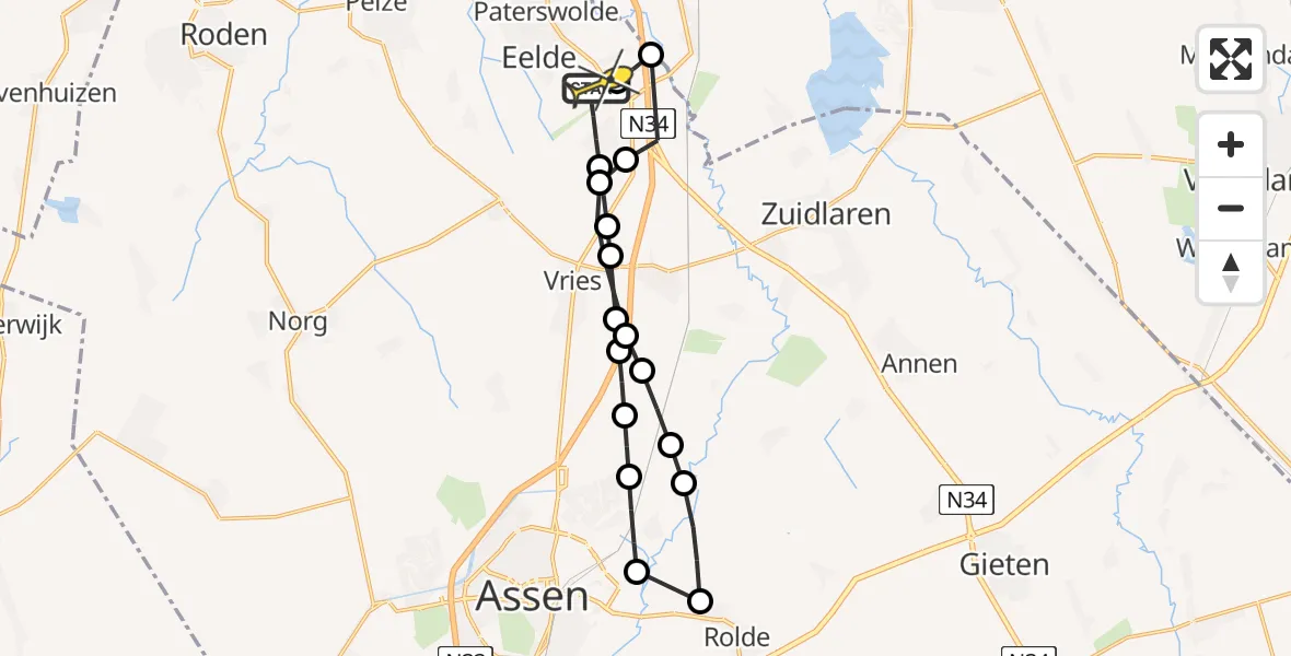 Routekaart van de vlucht: Lifeliner 4 naar Groningen Airport Eelde, Duinstraat