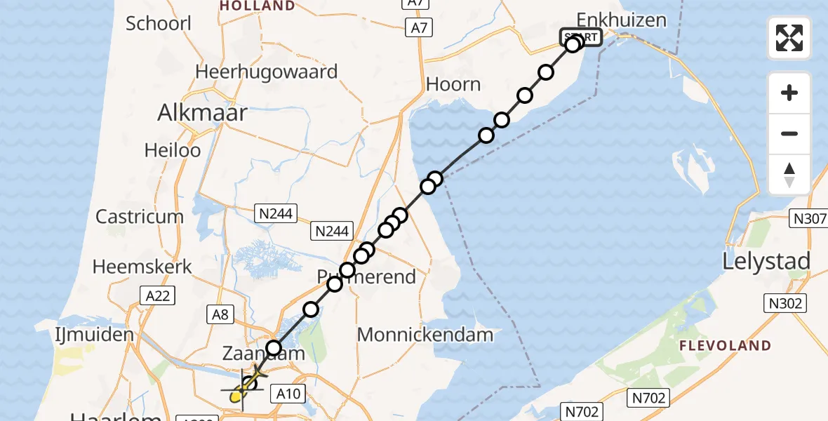 Routekaart van de vlucht: Lifeliner 1 naar Amsterdam Heliport, Meilag