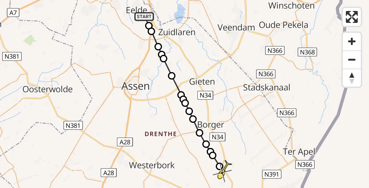 Routekaart van de vlucht: Lifeliner 4 naar Odoornerveen, Norgerweg