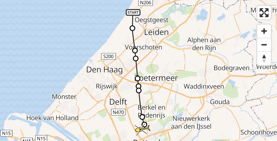 Routekaart van de vlucht: Lifeliner 2 naar Rotterdam The Hague Airport, Cantineweg