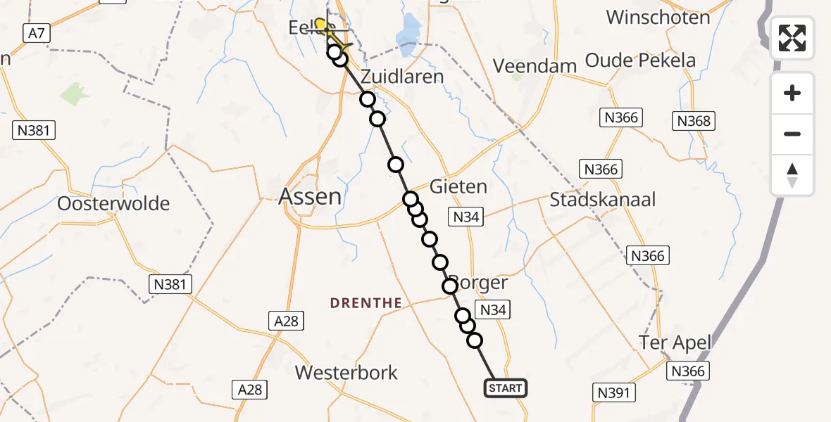 Routekaart van de vlucht: Lifeliner 4 naar Groningen Airport Eelde, Achterweg