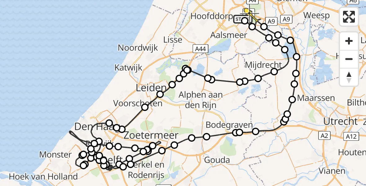 Routekaart van de vlucht: Politieheli naar Amstelveen, Noordpolderweg