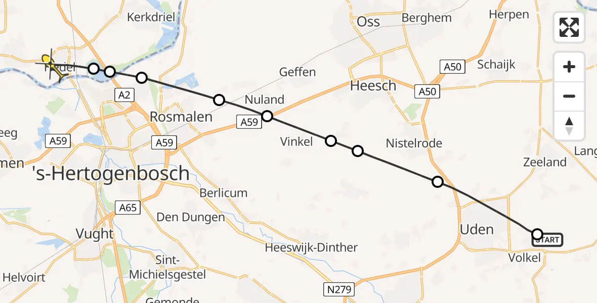 Routekaart van de vlucht: Lifeliner 3 naar Hedel, Koperslagerstraat