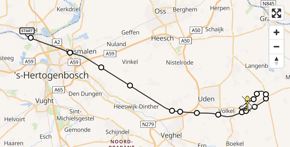 Routekaart van de vlucht: Lifeliner 3 naar Vliegbasis Volkel, Molendijk