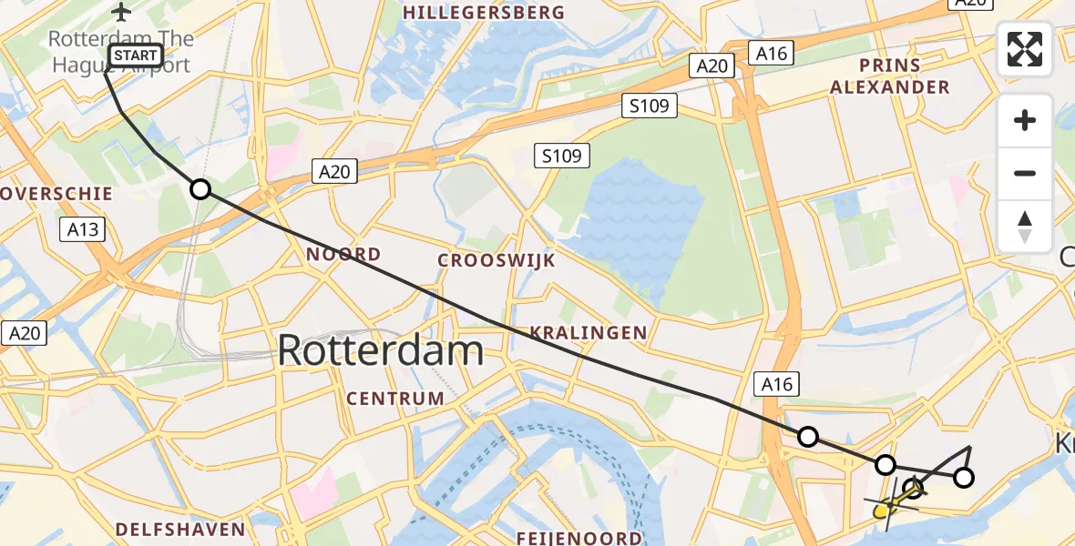 Routekaart van de vlucht: Lifeliner 2 naar Rotterdam, Terletweg