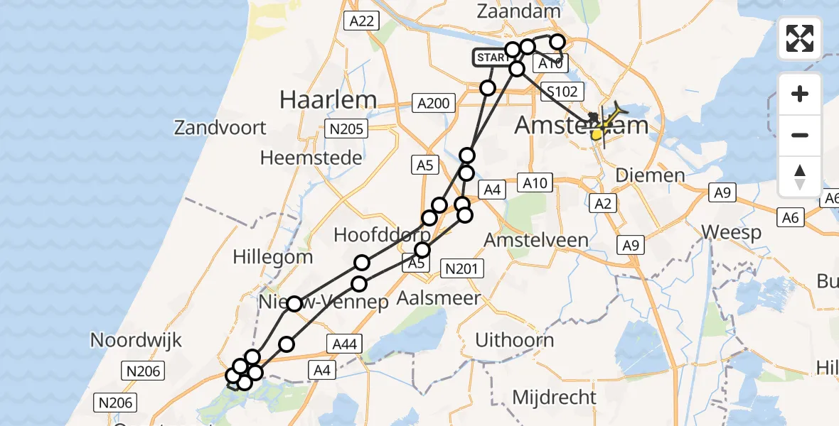 Routekaart van de vlucht: Lifeliner 1 naar Amsterdam, Westpoort