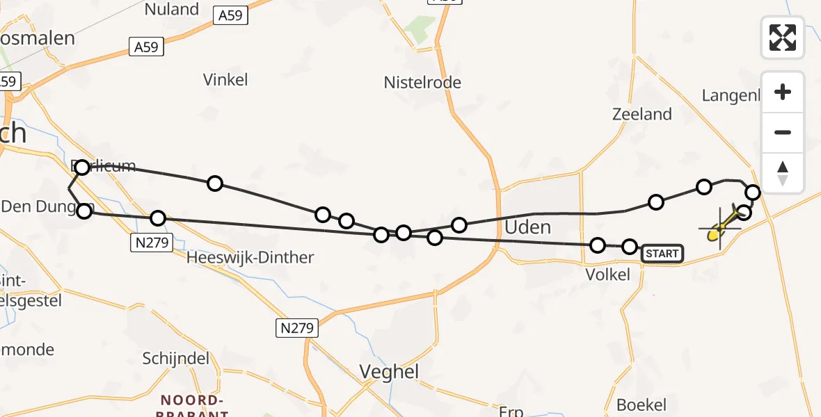 Routekaart van de vlucht: Lifeliner 3 naar Volkel, Kromstraat