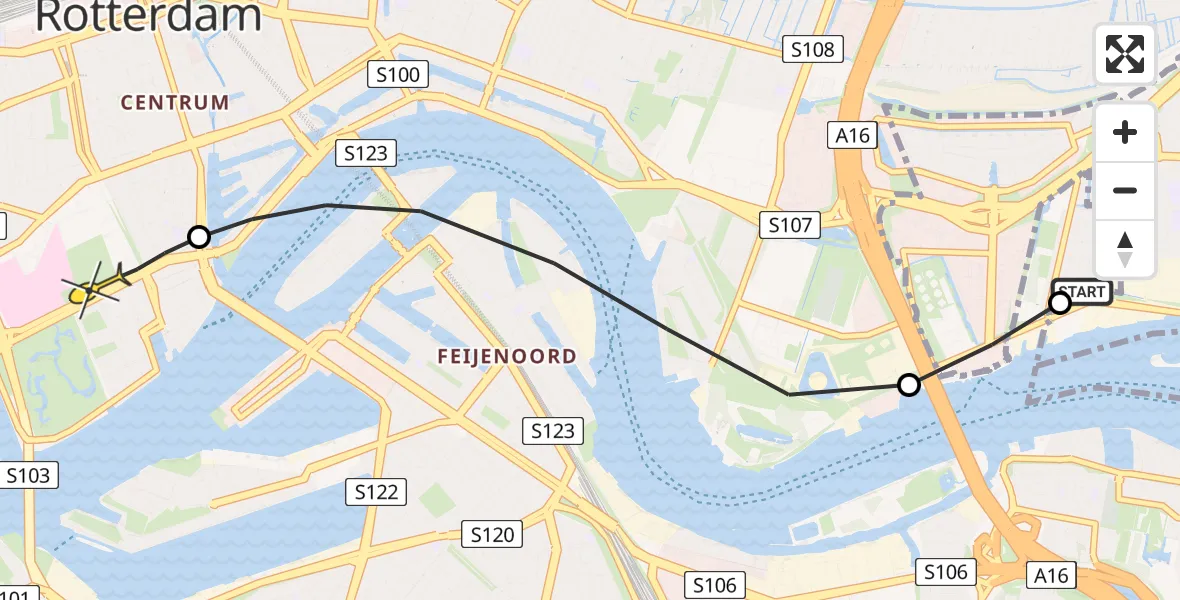 Routekaart van de vlucht: Lifeliner 2 naar Erasmus MC, Schaardijk