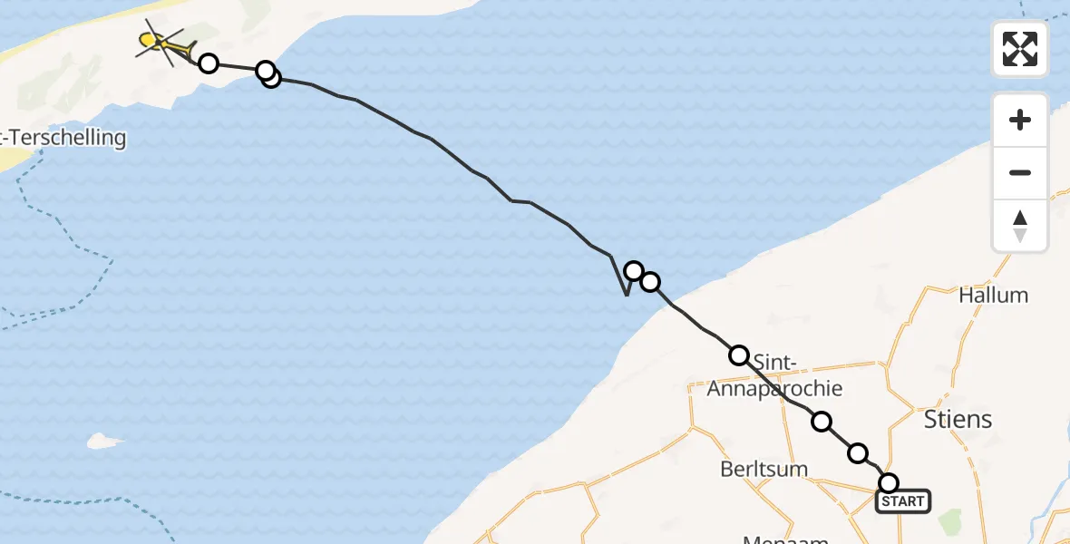 Routekaart van de vlucht: Ambulanceheli naar Formerum, Hogerhuisdyk