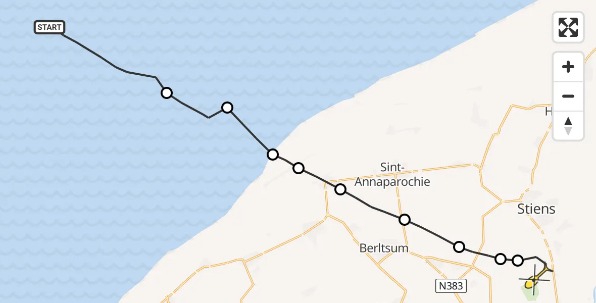 Routekaart van de vlucht: Ambulanceheli naar Vliegbasis Leeuwarden, Keegsdijkje