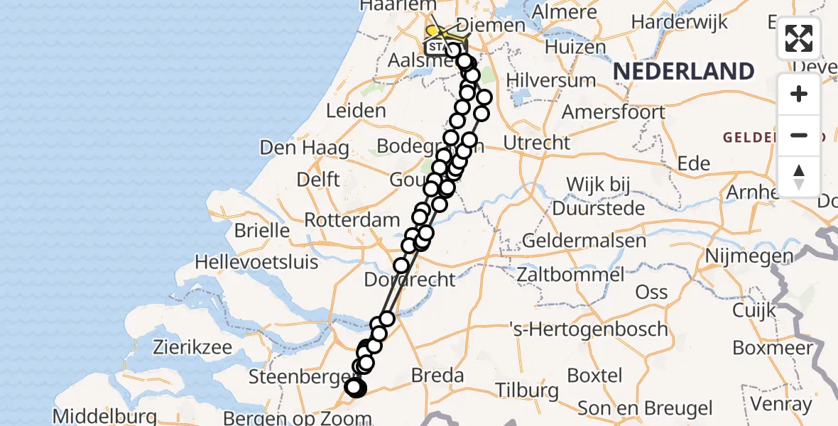 Routekaart van de vlucht: Politiehelikopter naar Badhoevedorp, Schinkeldijkje