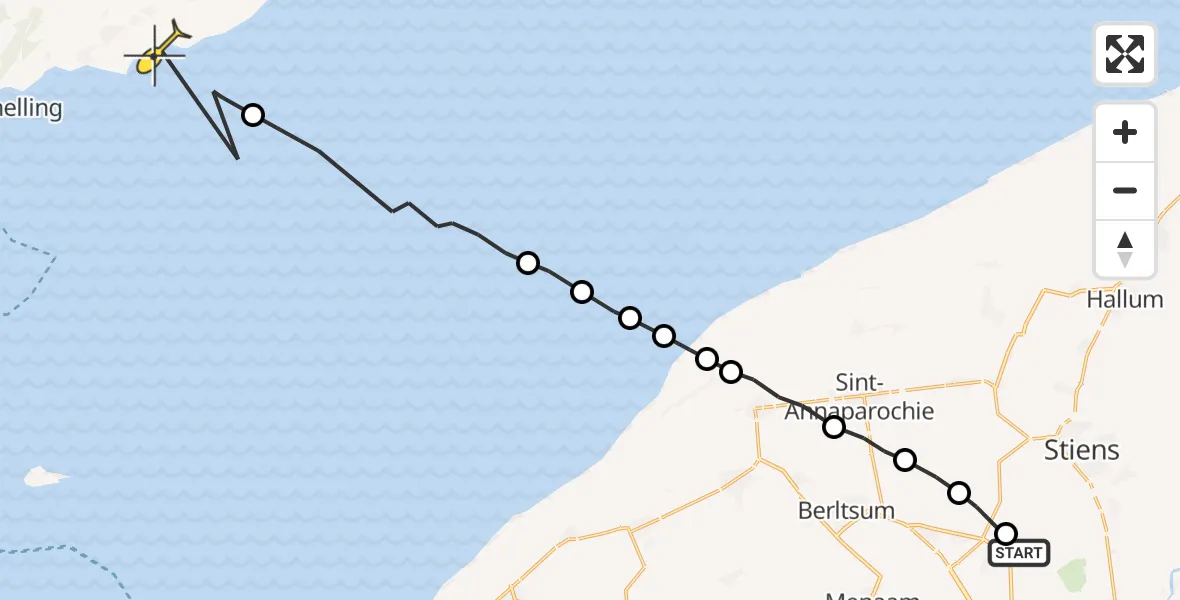 Routekaart van de vlucht: Ambulanceheli naar Formerum, Nijlânsdyk