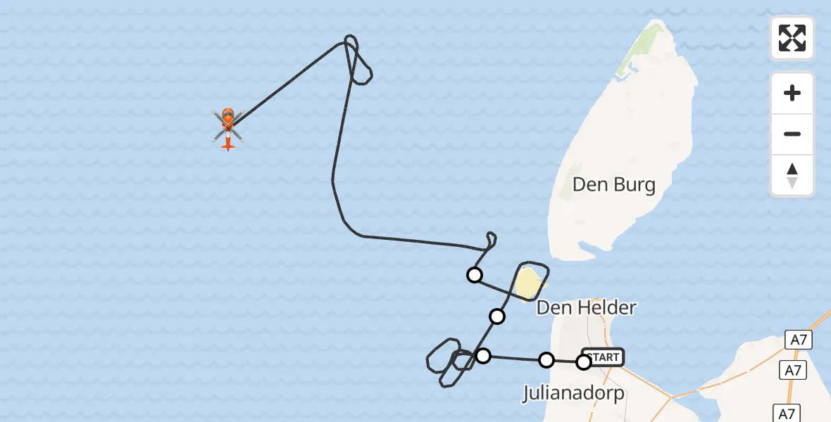 Vluchtroute Kustwachthelikopter Vliegveld De Kooy - , 25 juli 2024, 19:52
