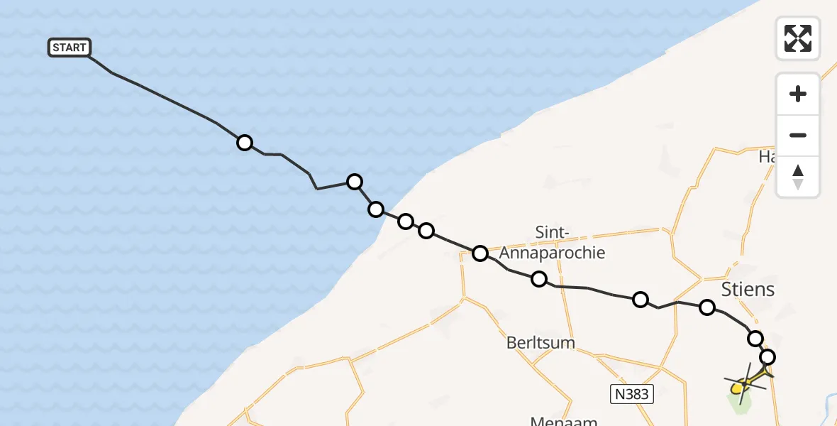 Routekaart van de vlucht: Ambulancehelikopter naar Vliegbasis Leeuwarden, Keegsdijkje