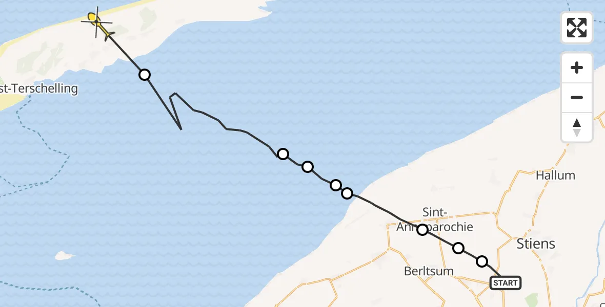 Routekaart van de vlucht: Ambulanceheli naar Formerum, Langestraat