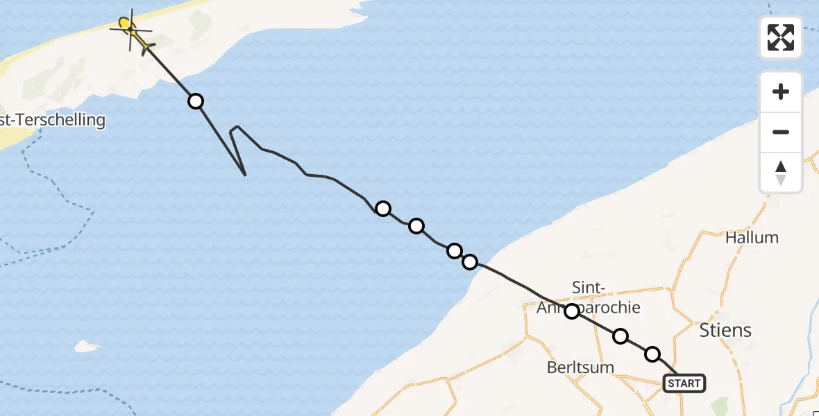 Routekaart van de vlucht: Ambulancehelikopter naar Formerum, Langestraat