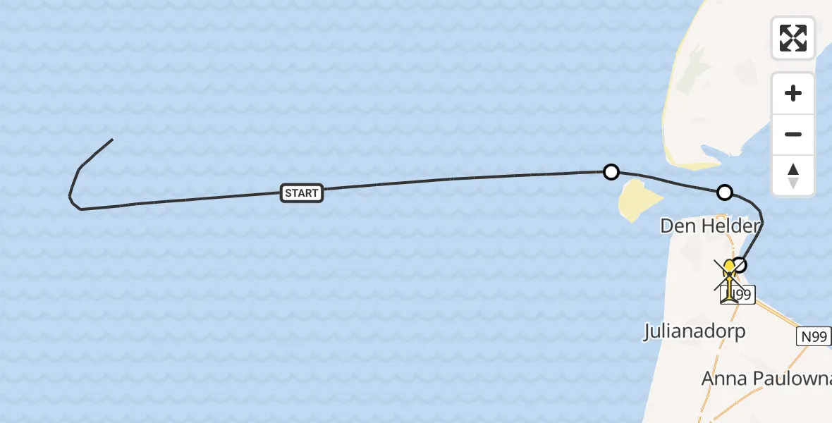 Routekaart van de vlucht: Kustwachthelikopter naar Vliegveld De Kooy, Luchthavenweg