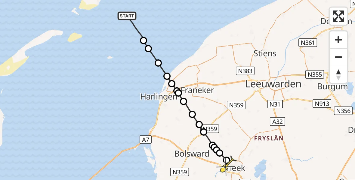 Routekaart van de vlucht: Ambulanceheli naar Sneek, Stadsrondweg-Noord