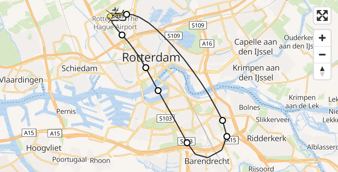 Routekaart van de vlucht: Lifeliner 2 naar Rotterdam The Hague Airport, Pilotenpad