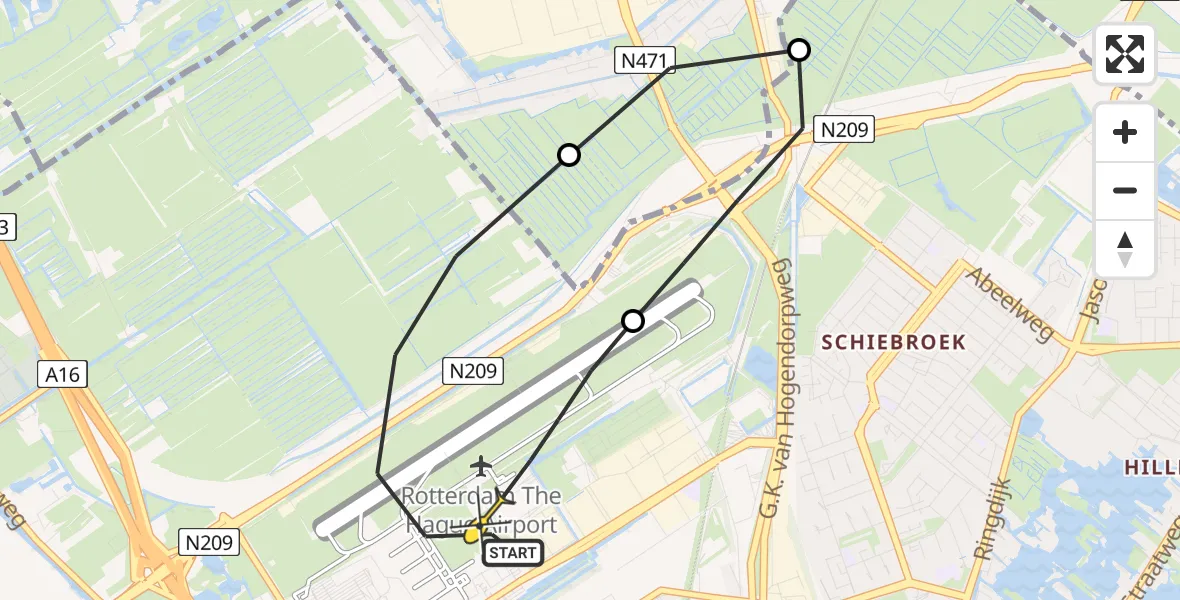 Routekaart van de vlucht: Lifeliner 2 naar Rotterdam The Hague Airport, Zonnepark Rotterdam The Hague Airport