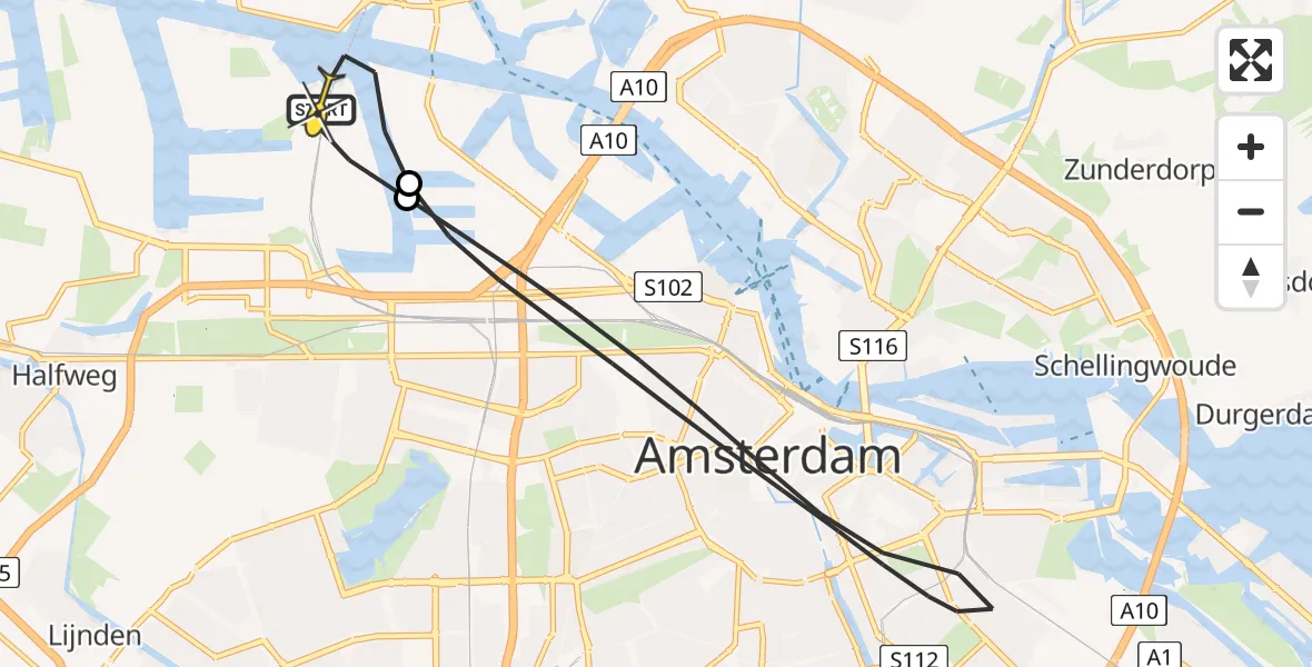 Routekaart van de vlucht: Lifeliner 1 naar Amsterdam Heliport, Bosporushaven