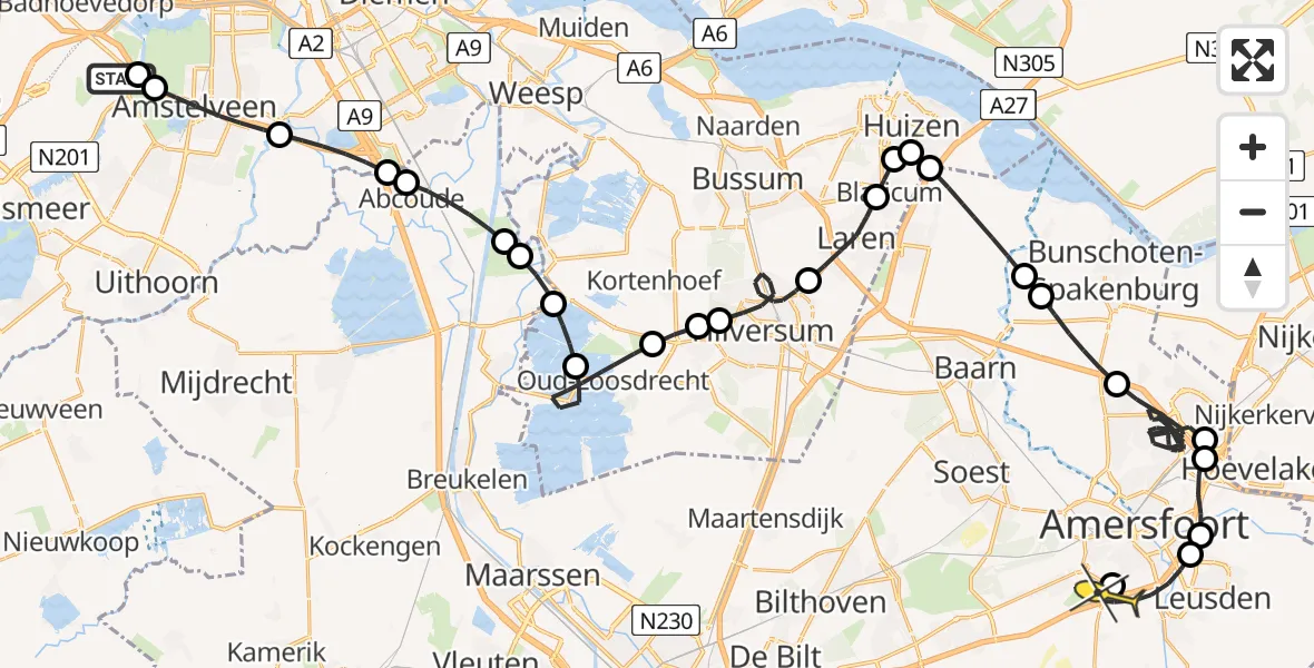 Routekaart van de vlucht: Politieheli naar Leusden, Thermiekstraat