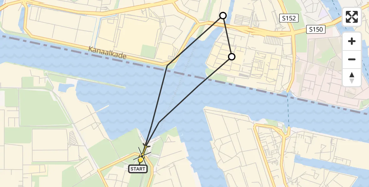 Routekaart van de vlucht: Lifeliner 1 naar Amsterdam Heliport, Kanaalkade