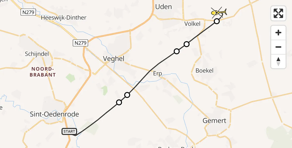 Routekaart van de vlucht: Lifeliner 3 naar Vliegbasis Volkel, Vresselseweg