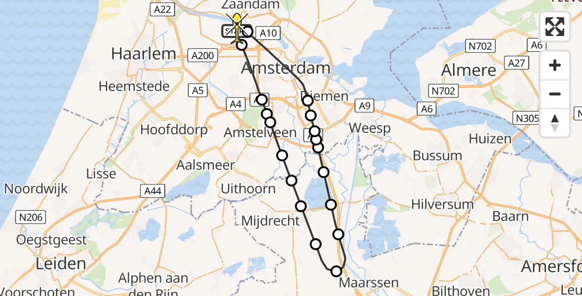 Routekaart van de vlucht: Lifeliner 1 naar Amsterdam Heliport, Maltaweg