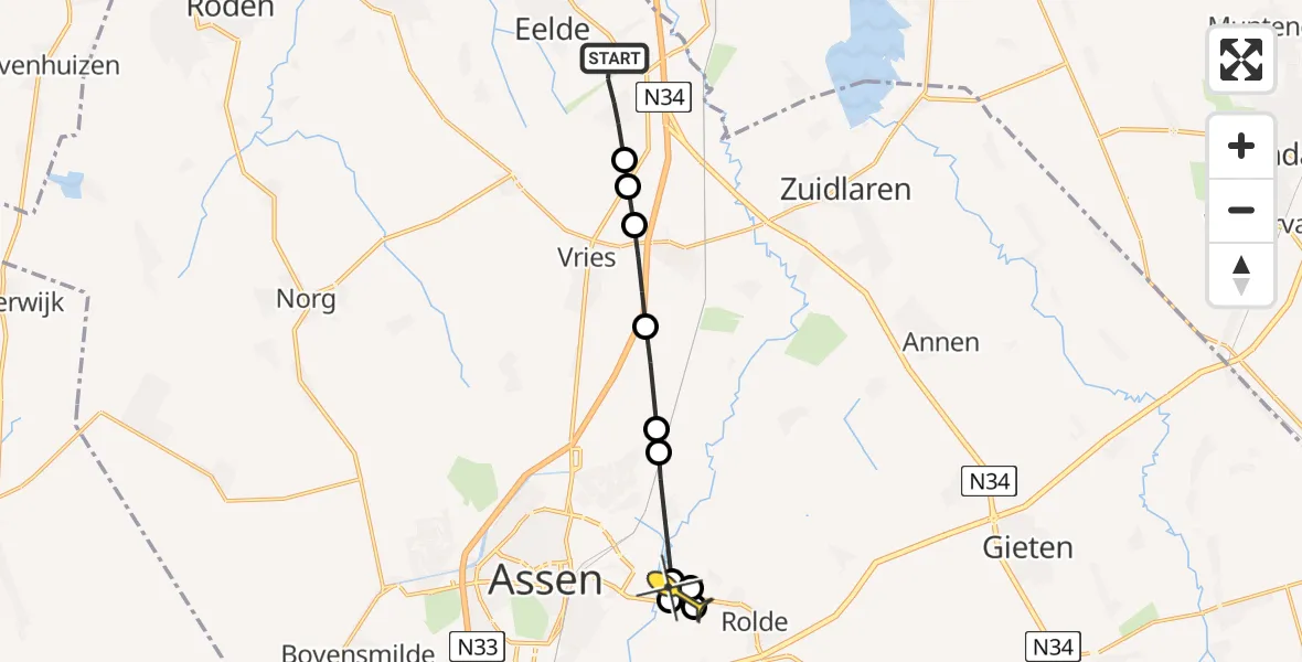 Routekaart van de vlucht: Lifeliner 4 naar Rolde, Breukenweg