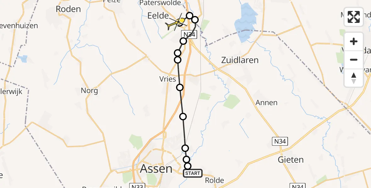 Routekaart van de vlucht: Lifeliner 4 naar Groningen Airport Eelde, Deurzerdiep