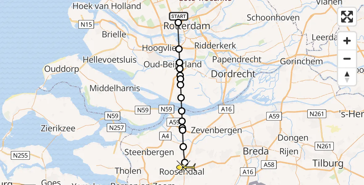 Routekaart van de vlucht: Lifeliner 2 naar Roosendaal, Pilotenpad