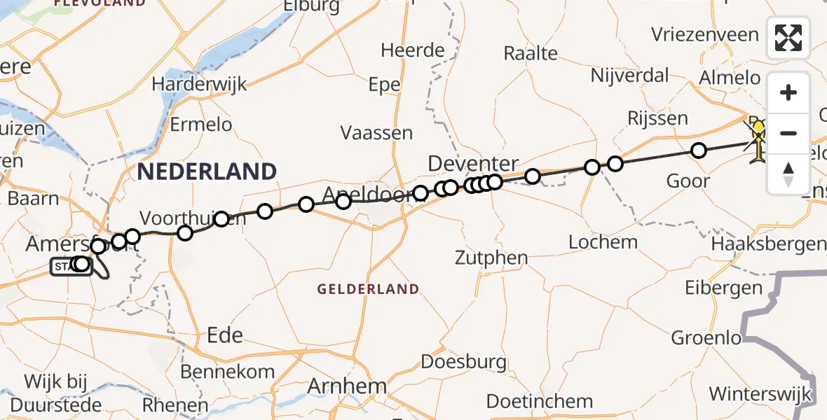 Routekaart van de vlucht: Politiehelikopter naar Ambt Delden, Kerkweg