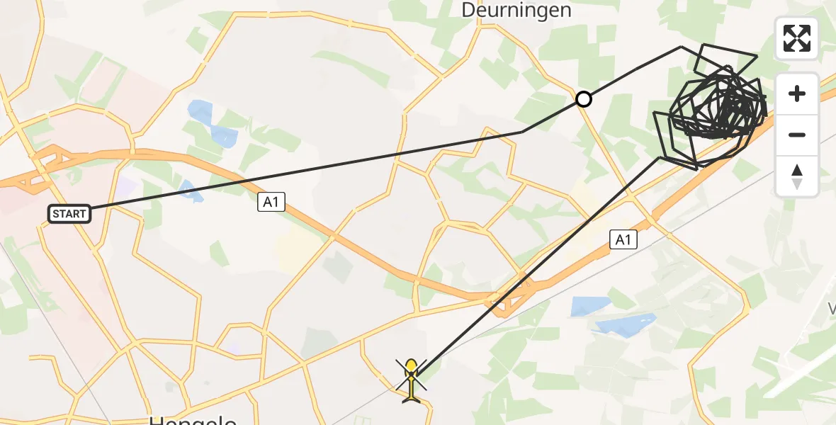 Routekaart van de vlucht: Politiehelikopter naar Hengelo, Piet Muyselaarstraat