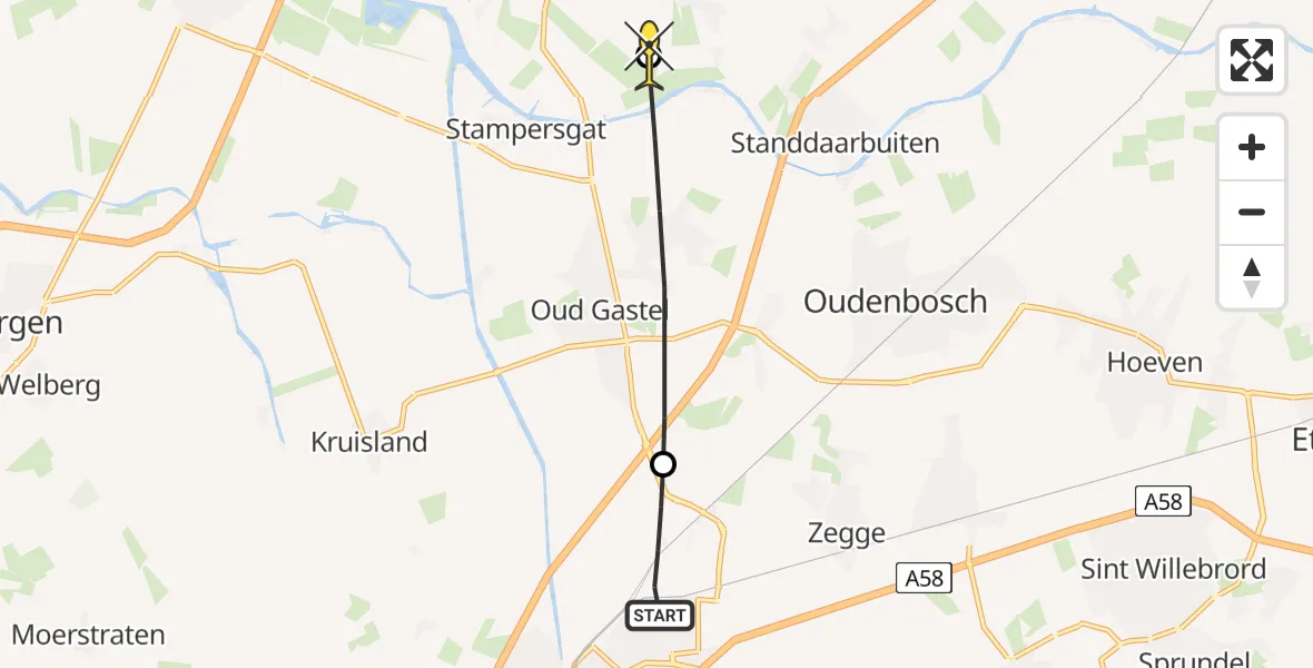 Routekaart van de vlucht: Lifeliner 2 naar Fijnaart, Gastelseweg
