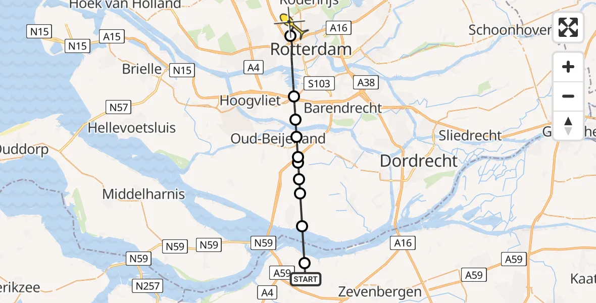 Routekaart van de vlucht: Lifeliner 2 naar Rotterdam The Hague Airport, Noordlangeweg